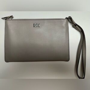 Michael Kors clutch purse, beige leather.